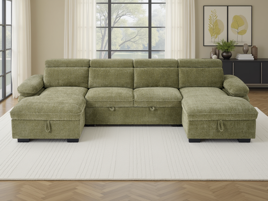Hudson U Shape Storage Sofa Bed - Green