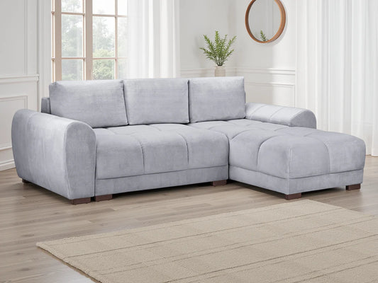 Azzuro Corner Sofa Bed With Storage – Universal Chaise – Plush Velvet – Grey