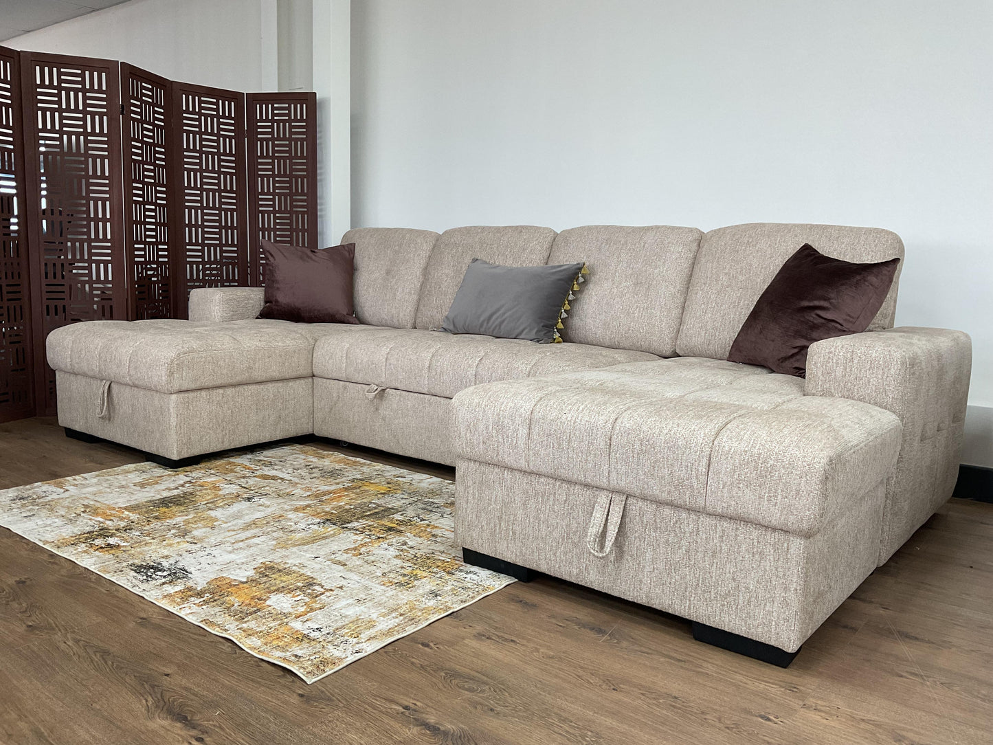 Palermo U Shape Storage Sofa Bed - Beige