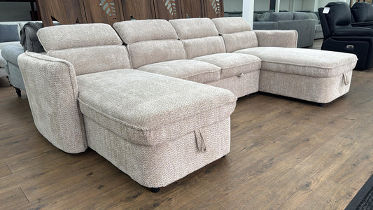Capri U Shape Sofa Bed With Storage – Beige – Pull Out Sleeper
