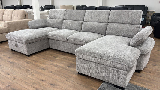 Hudson U Shape Storage Sofa Bed - Grey
