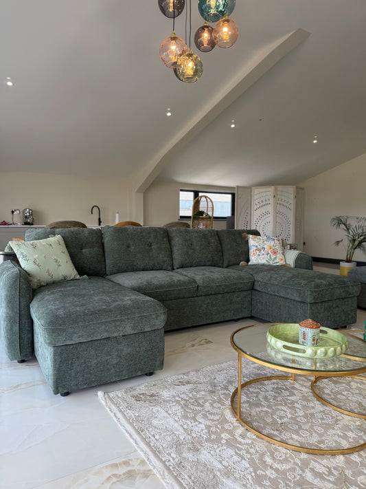 Moscow U Shaped Storage Sofa Bed - Olive