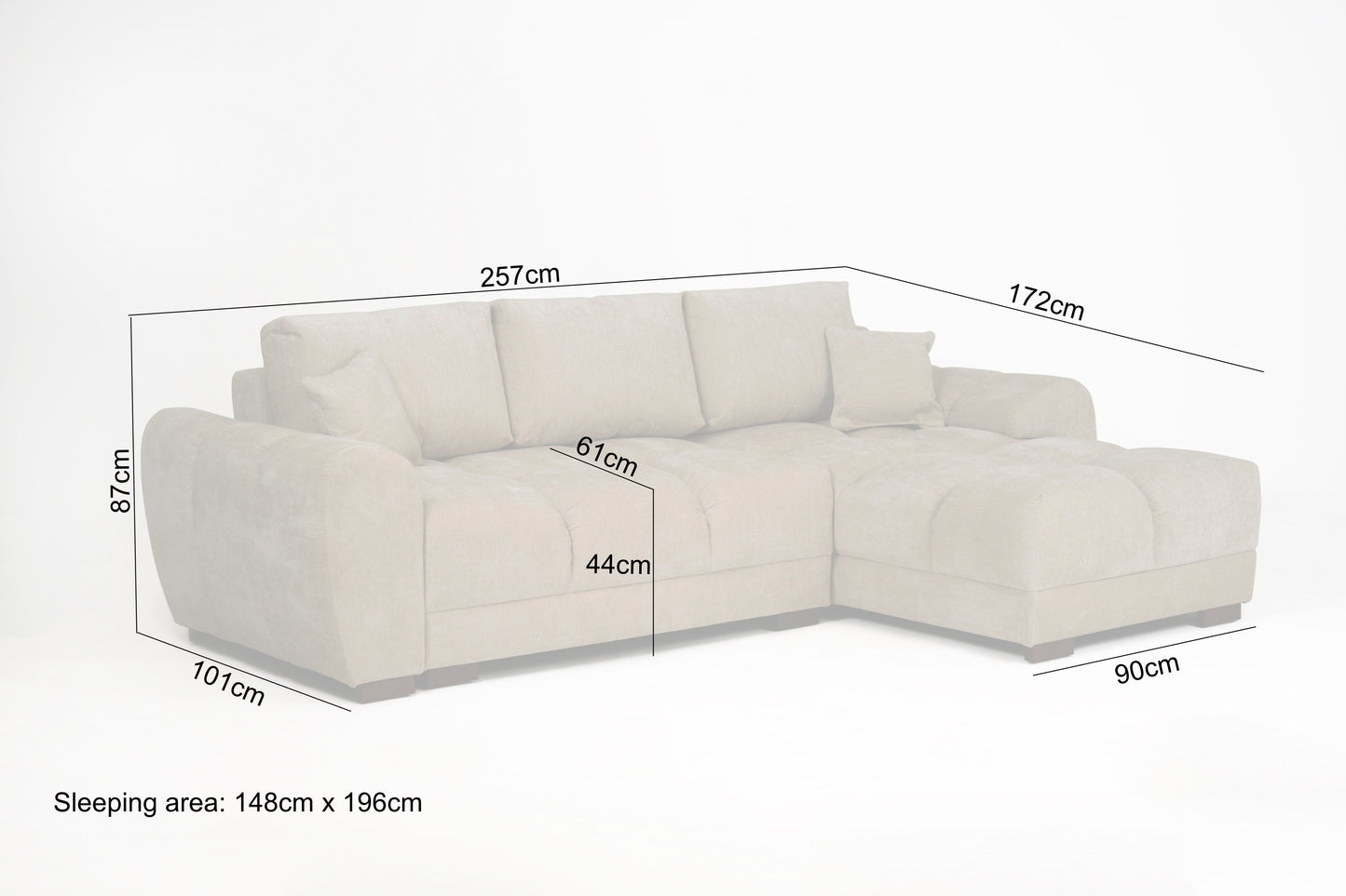 Azzuro Linen Left Hand Sofa Bed - Grey