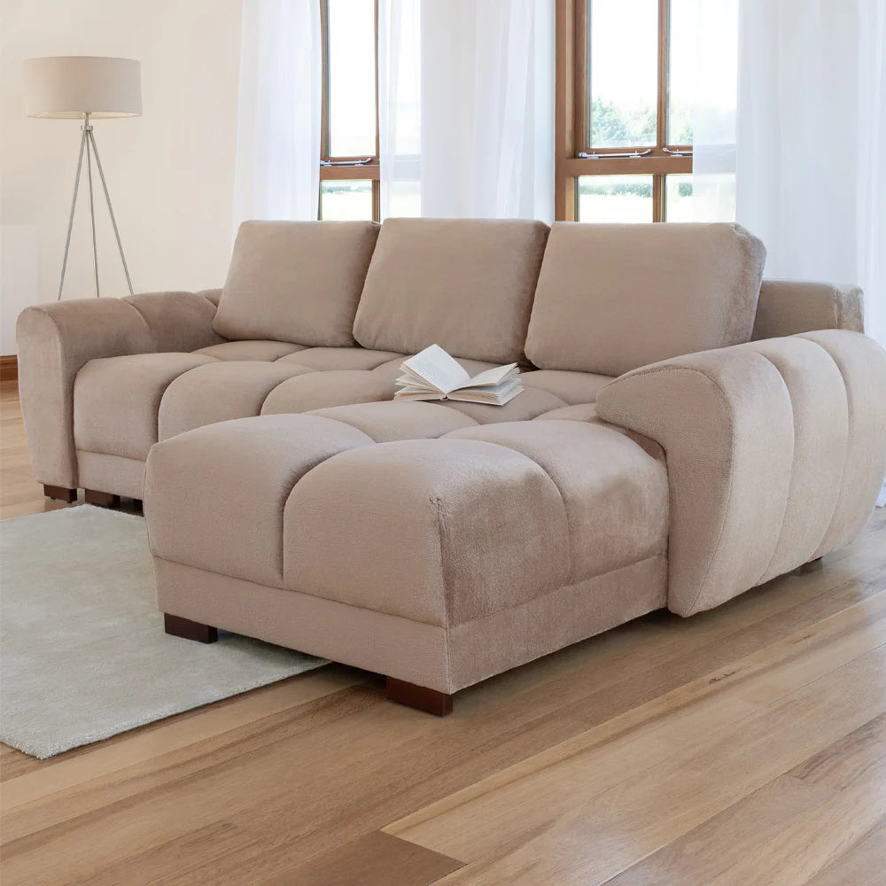 Azzuro Corner Sofa Bed With Storage - Universal Chaise - Plush Velvet - Mocha