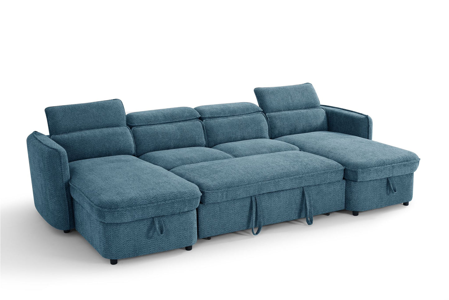 Capri U Shape Sofa Bed With Storage - Blue - Pull Out Sleeper