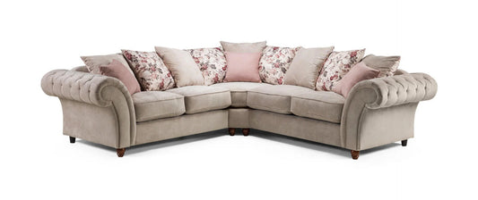 Deneishia Chesterfield Sofa Large Corner Seater  - Beige