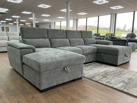 Alaya Storage U Shape Sofabed - Grey