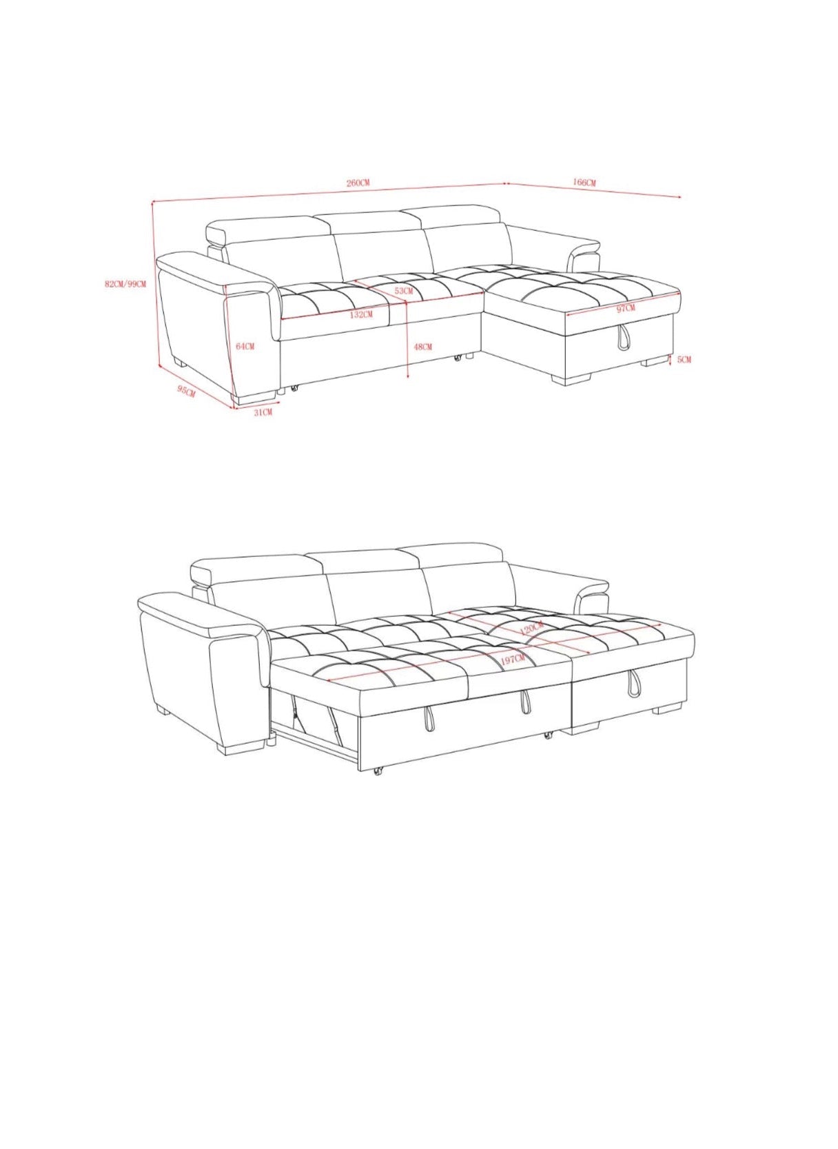 Alaya Storage L Shape Sofa Bed - Grey