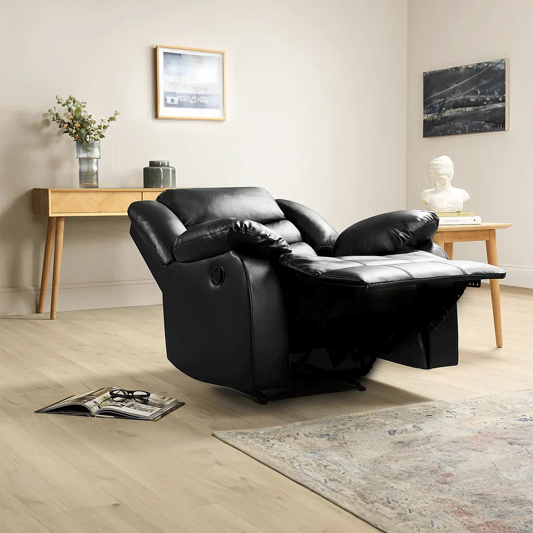 Roma Leather Recliner Sofa Arm Chair Black
