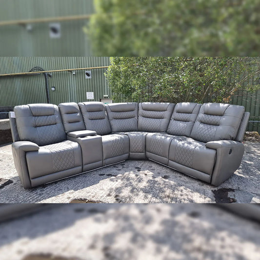Halifax Leather Electric Recliner Corner Sofa Grey -USB Ports - LED LIGHTS - CUP HOLDERS