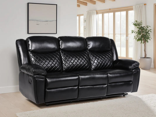 Myra Recliner Leather 3 Seater Sofa - Black