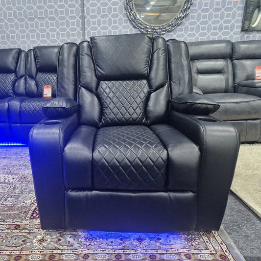 Orlando Electric Recliners Leather Arm Chair Black - LED LIGHTS/USB PORTS