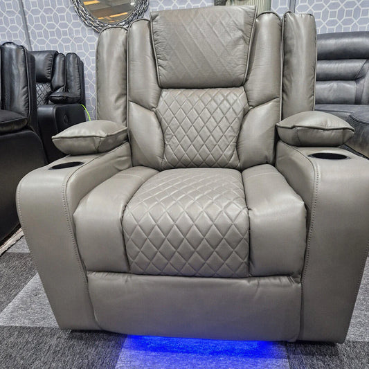 Orlando Electric Recliners Leather Arm Chair Grey - LED LIGHTS/USB PORTS