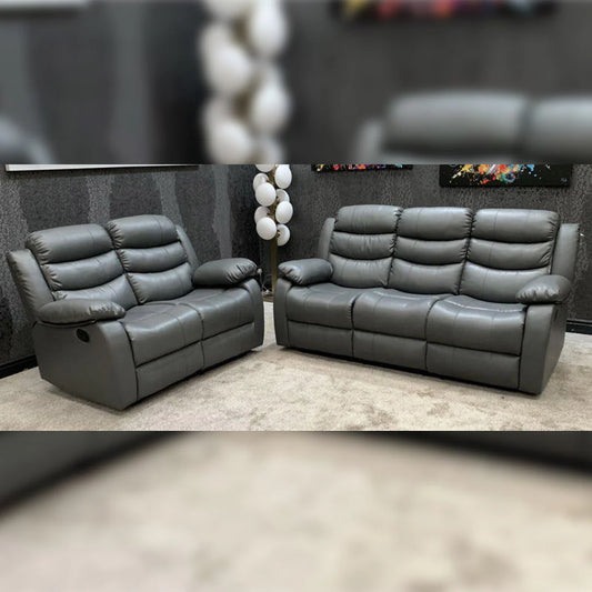 Roma Leather Recliner Sofa with Cupholders - 3+2 Seater Sofa Grey