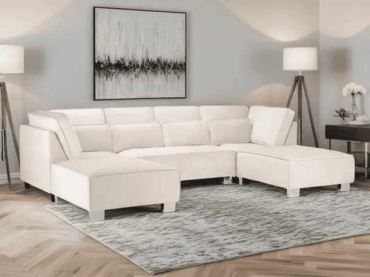 Sloane U Shape Sofa Cream Plush Velvet