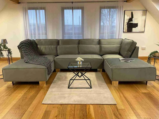 Sloane U Shape Sofa Grey Plush Velvet