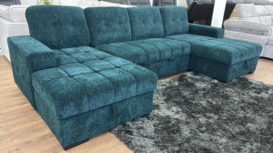 Palermo U Shape Storage Sofa Bed - Blue