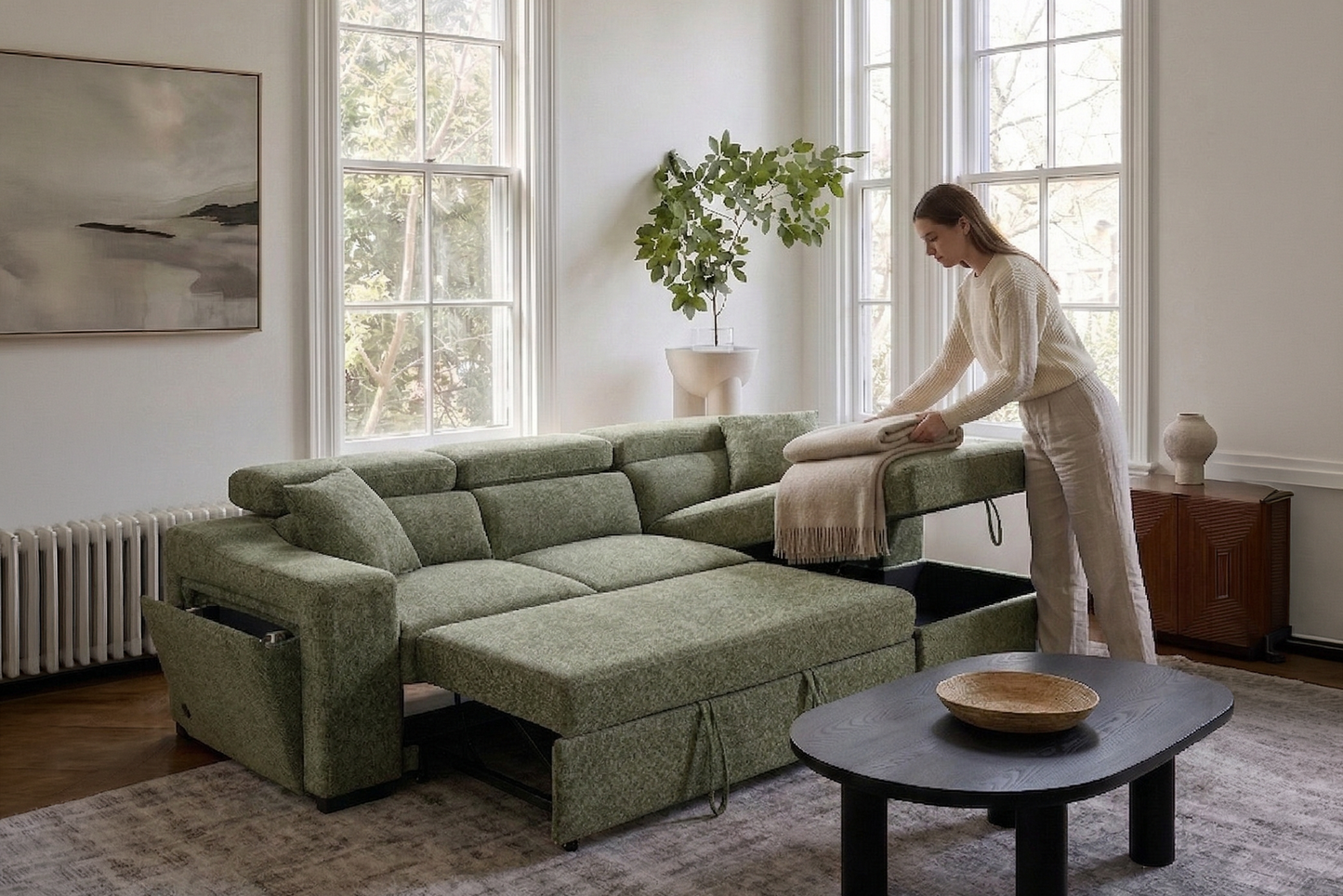 Arthur Grey Chenille Fabric Corner Sofabed with Storage