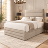 Aurelia horizontal panel divan bed in oatmeal, three-quarter view