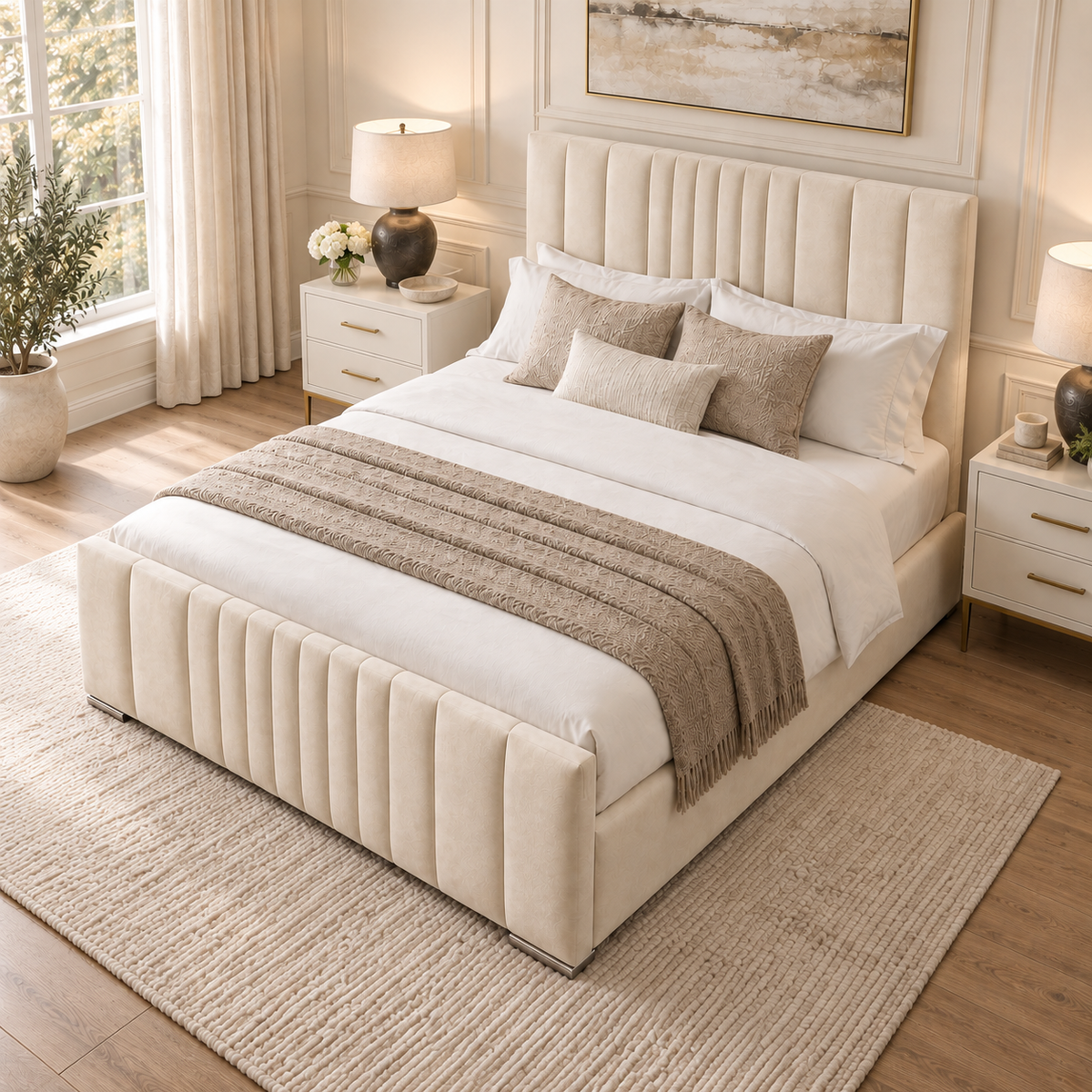 Aveline Channel Bed Frame — Elevated Angled View