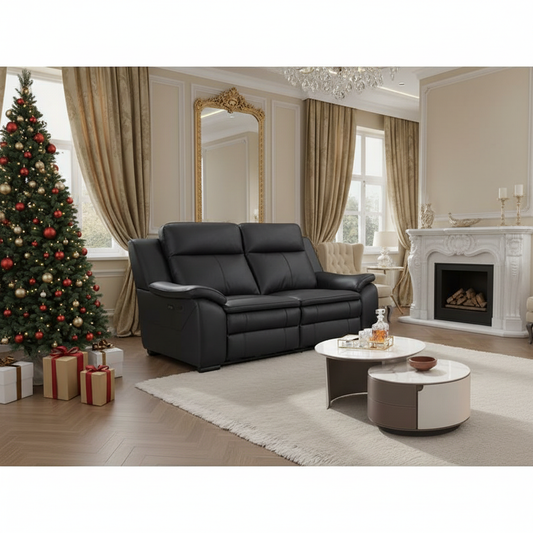 Boston Genuine Leather Electric Recliner 2 Seater Leather - Black