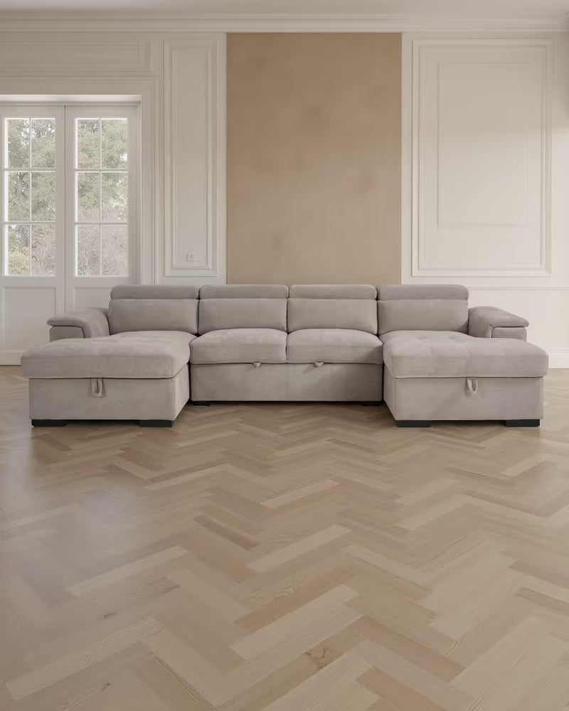 Alaya Storage U Shape Sofabed - Beige