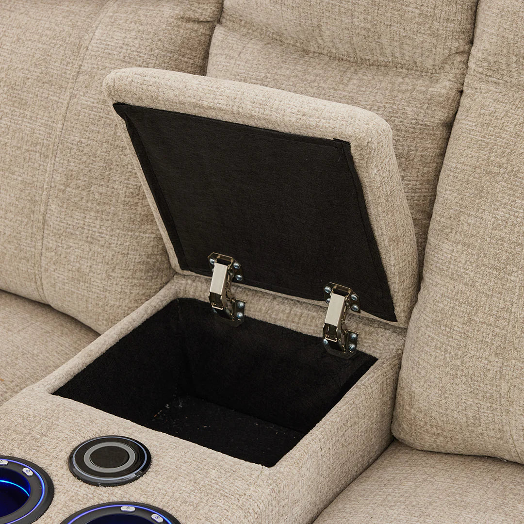 Siyara Fabric Electric Recliners Sofa - Beige With Cupholders-Cooling Cup-Holders/Bluetooth Speakers/Wireless Charging/USB Charging Ports/Storage