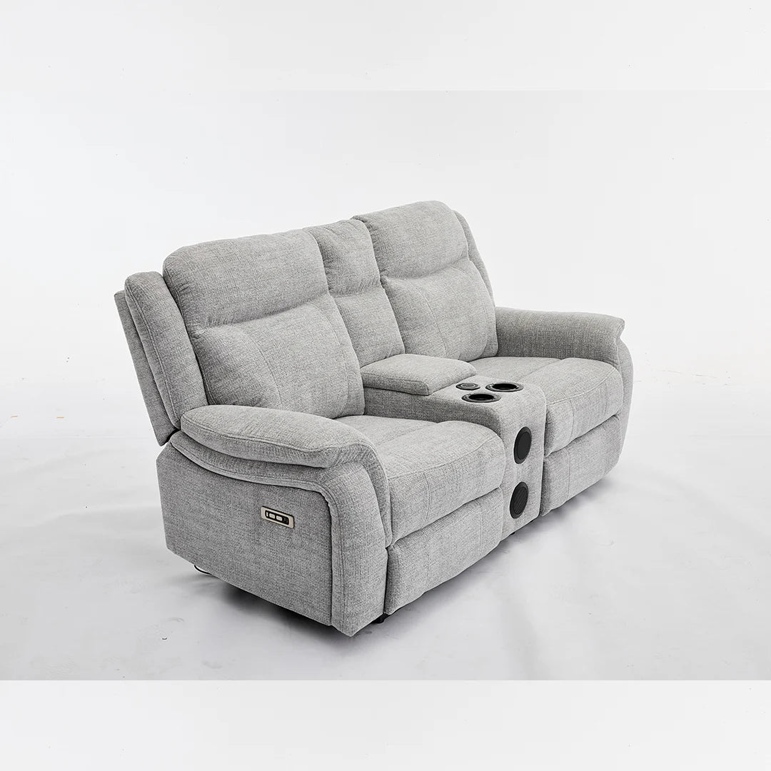 Siyara Fabric Electric Recliners Sofa - Grey With Cupholders-Cooling Cup-Holders/Bluetooth Speakers/Wireless Charging/USB Charging Ports/Storage