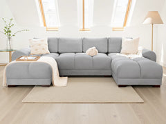 Azzuro Grey U Shape Corner Sofa – Full Back Plush Velvet – 330cm Large Sectional