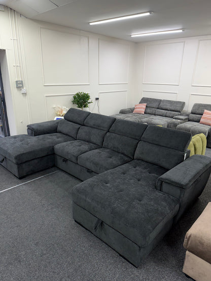 Alaya Storage U Shape Sofabed - Black