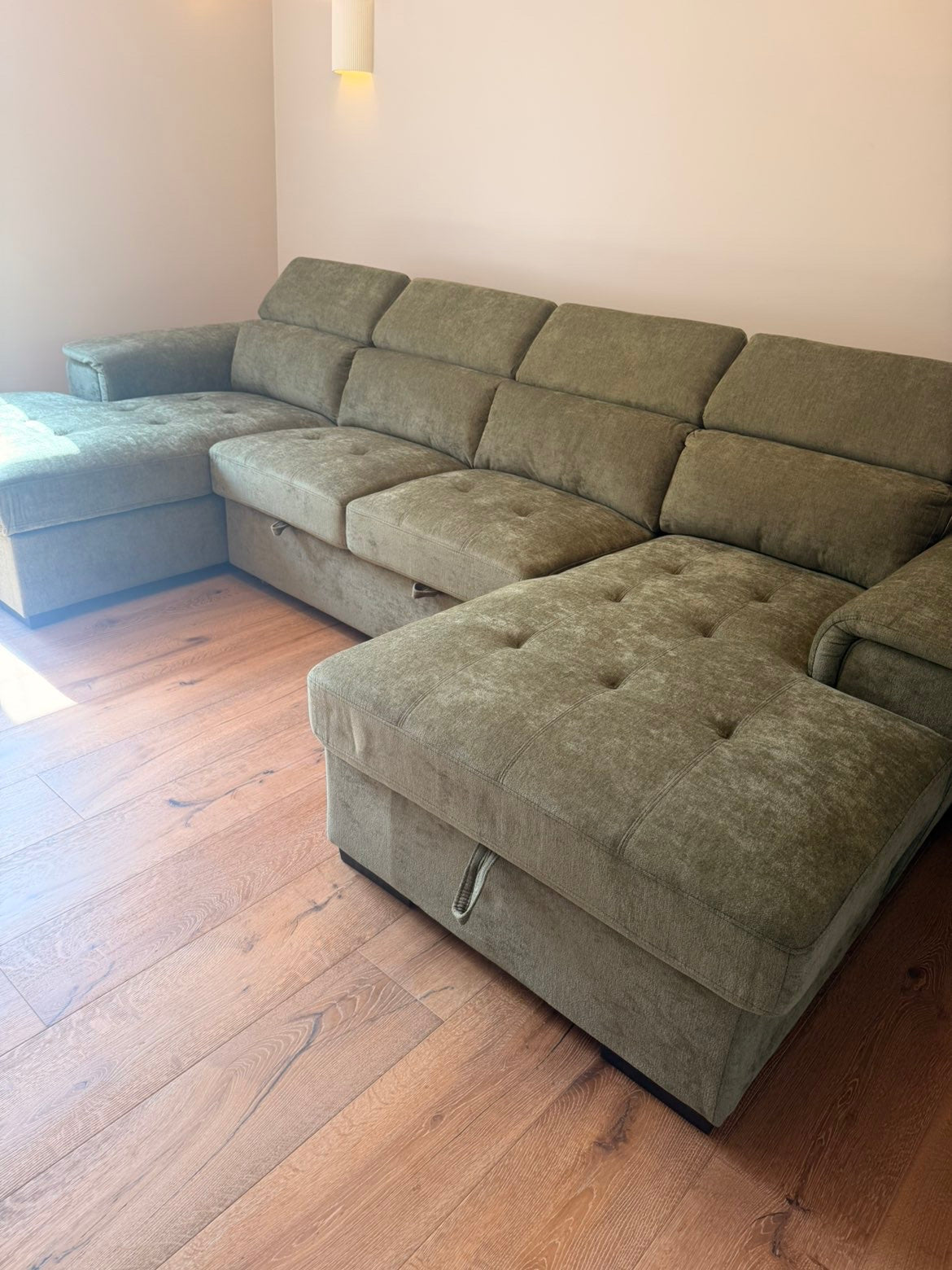 Alaya Storage U Shape Sofabed - Olive Green