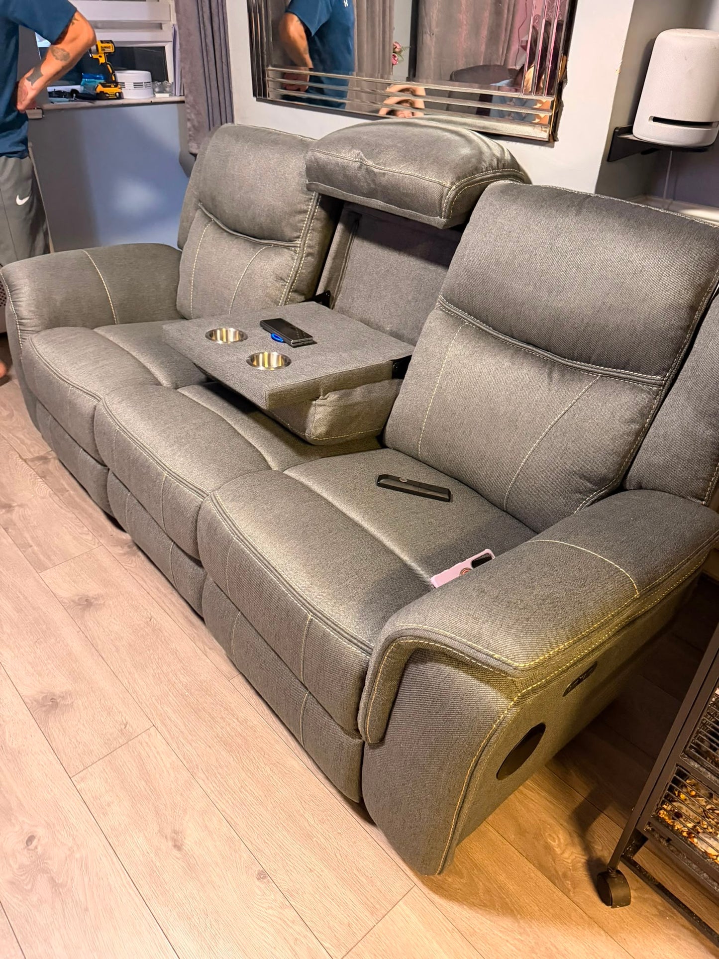 Galaxy Tech Fabric Electric Recliner 3+2 Seater Sofa - Grey