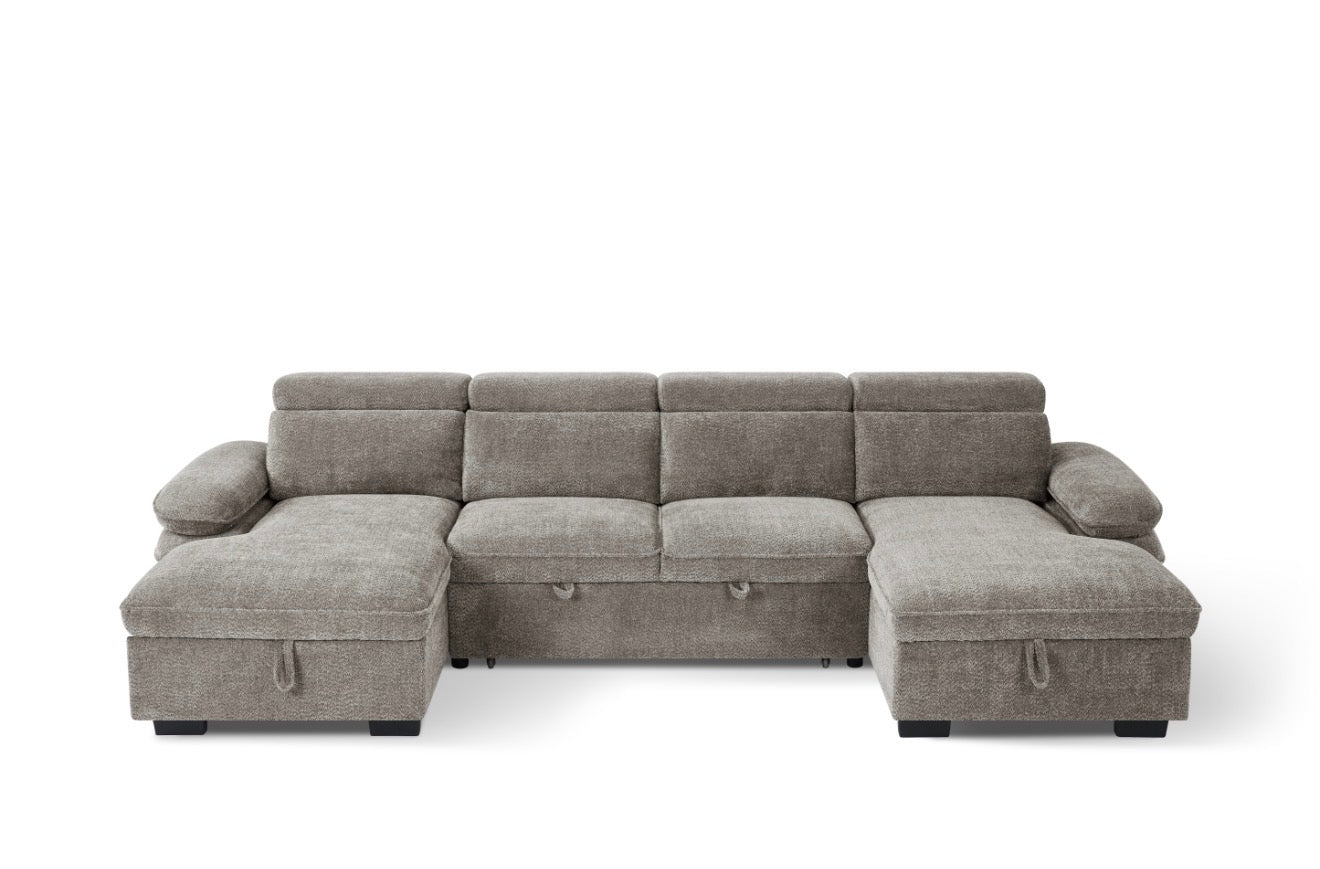 Hudson U Shape Storage Sofa Bed - Grey