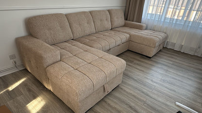 Palermo U Shape Storage Sofa Bed - Beige