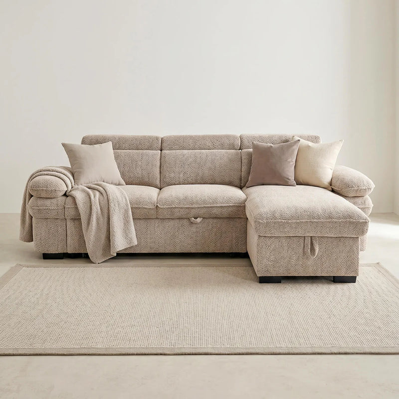 Hudson Universal Corner Storage Sofa Bed - Beige