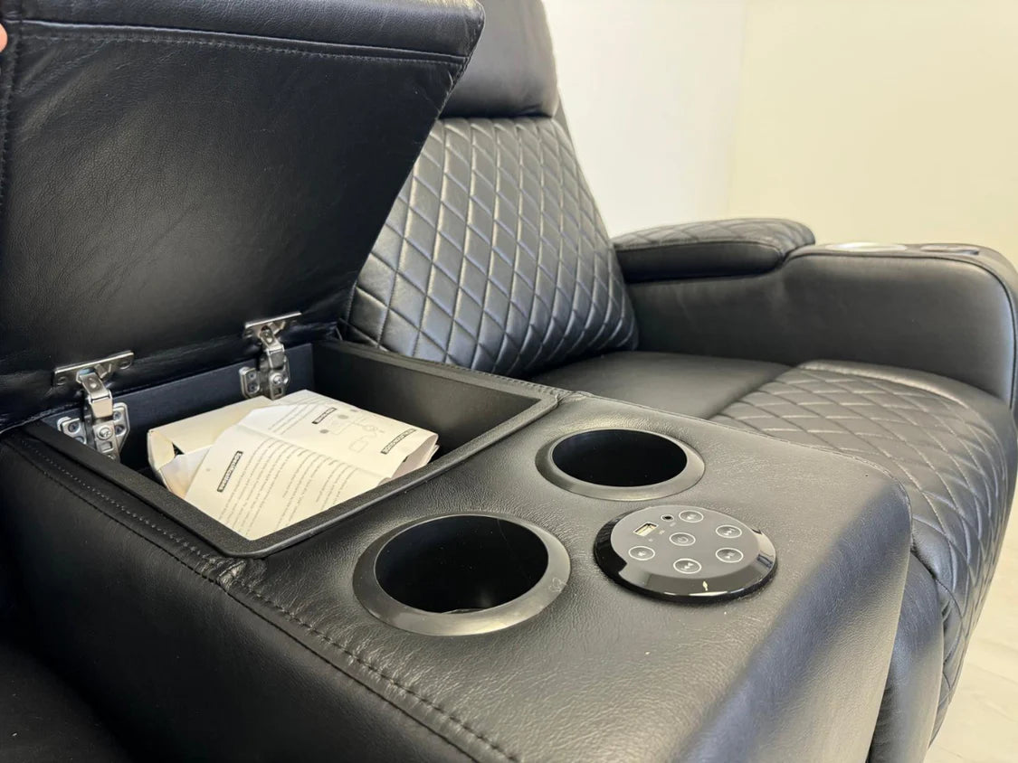 Florida 3+2 Music Electric Recliner Aire Leather Sofa - Black
