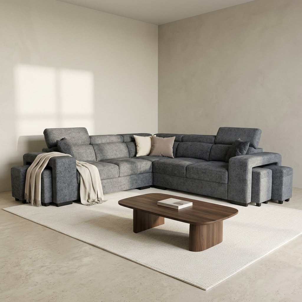 Amy Corner Sofa With Ottomans - Blue