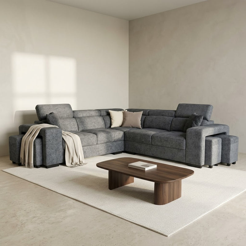 Amy Corner Sofa With Ottomans - Blue