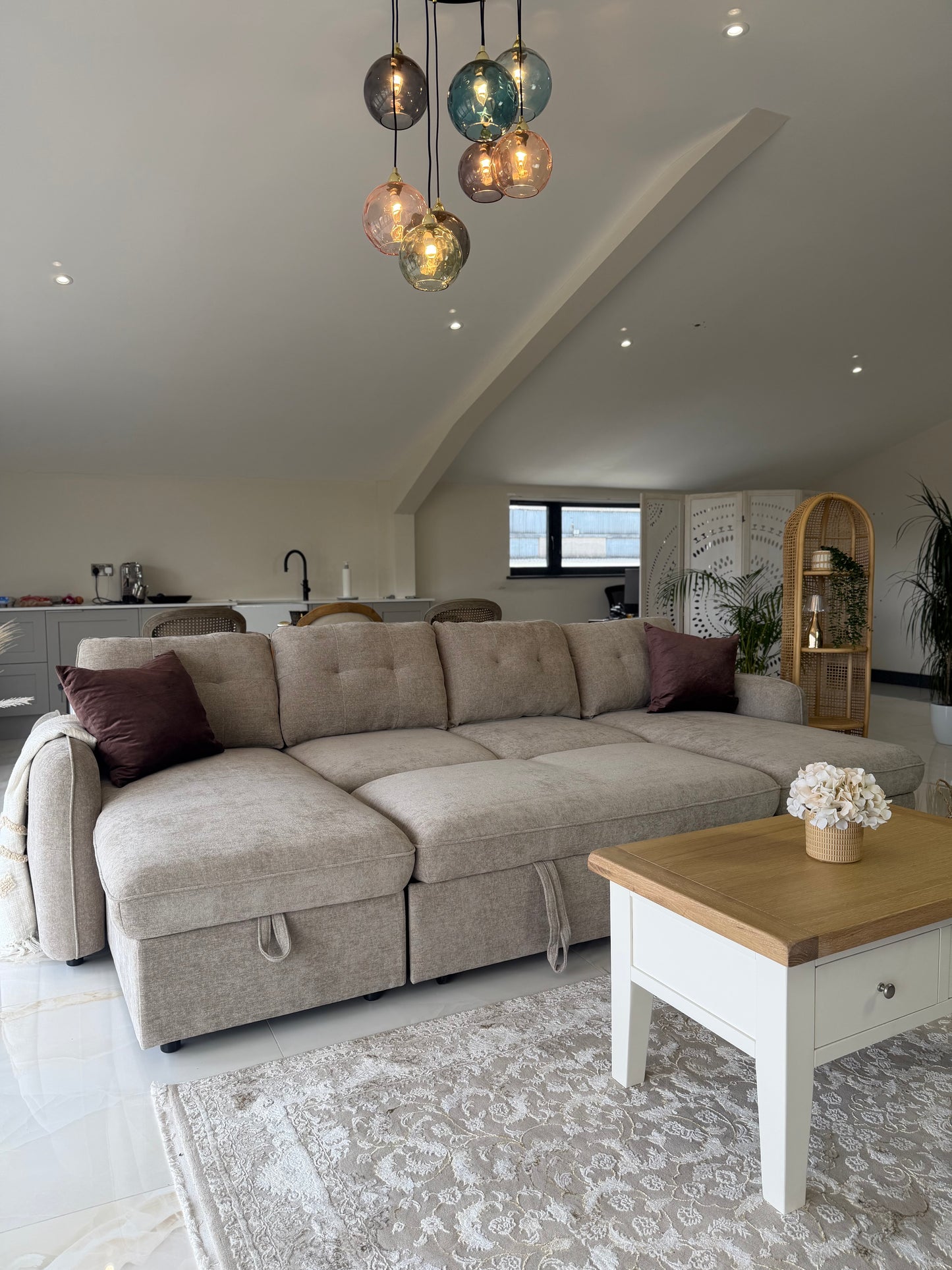 Moscow U Shaped Storage Sofa Bed - Beige