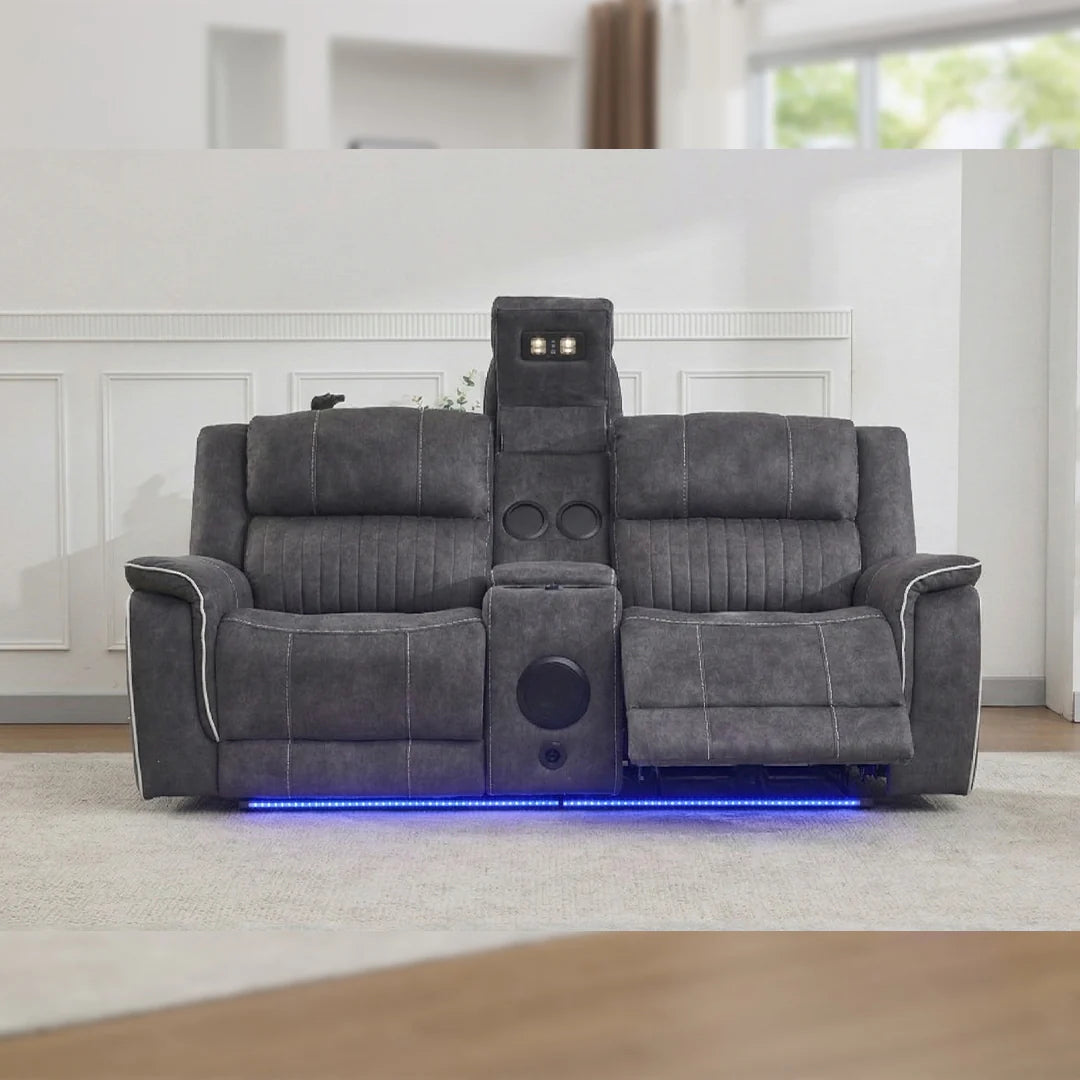 Geneva Pro Fabric Electric Recliner Sofas - Grey With Bluetooth/Cooling Cup-Holders/LED Lights (Copy)