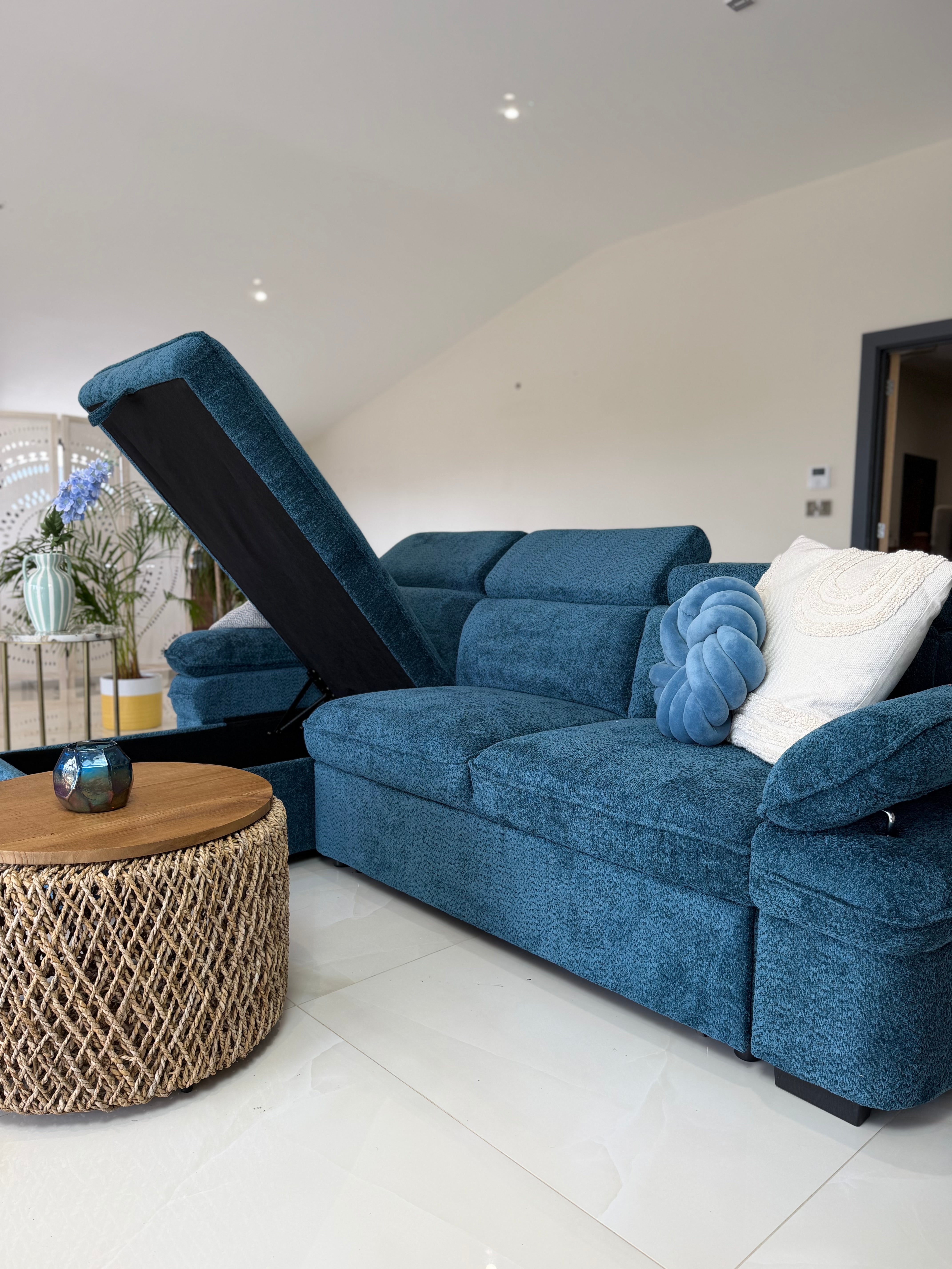 Hudson Universal Corner Sofa Bed - Blue