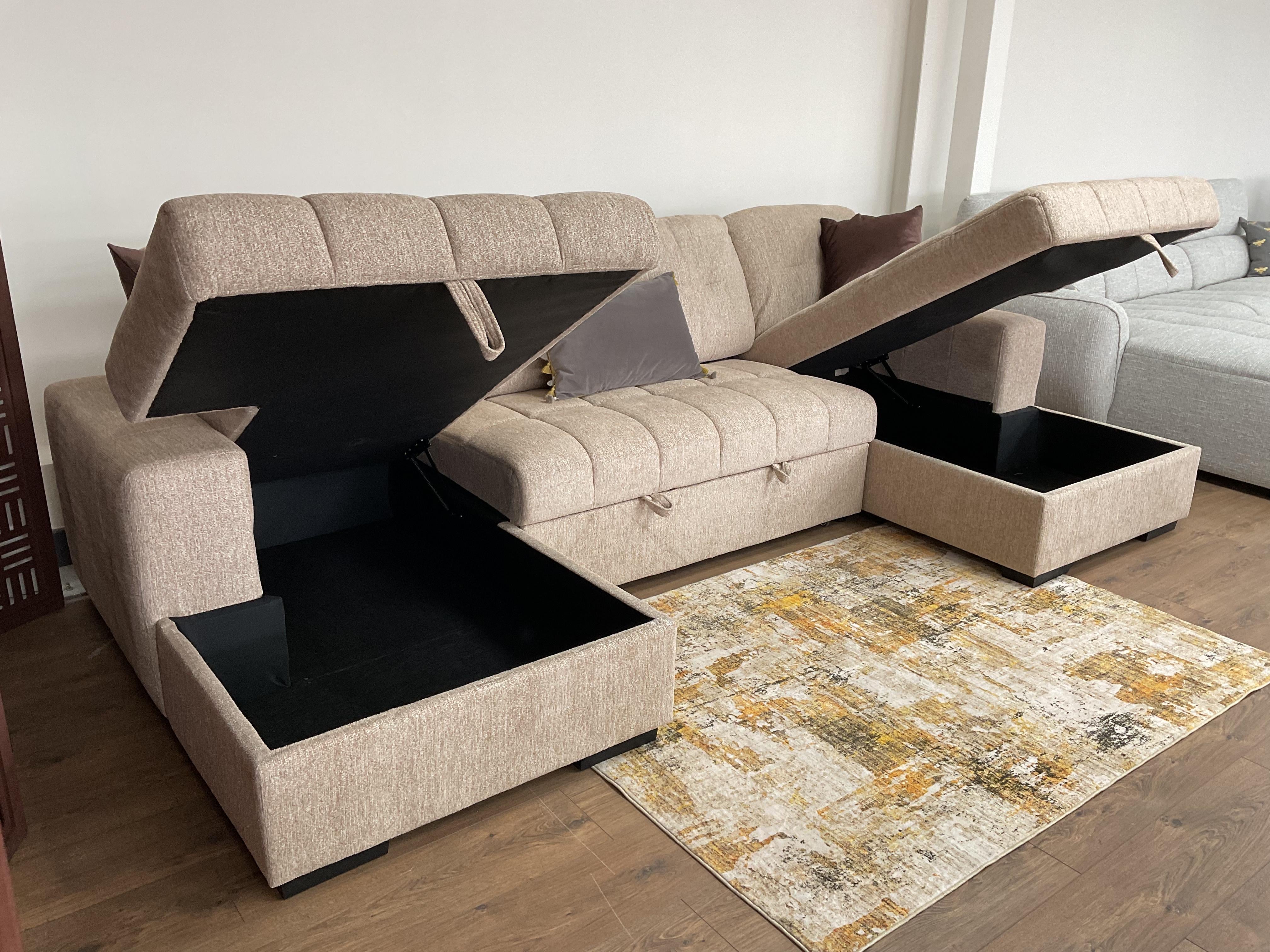 Palermo U Shape Storage Sofa Bed - Beige