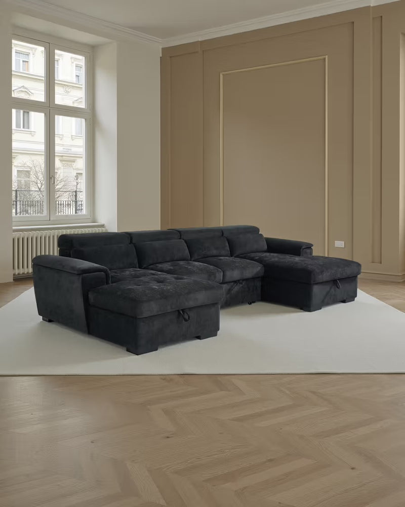 Alaya Storage U Shape Sofabed - Black