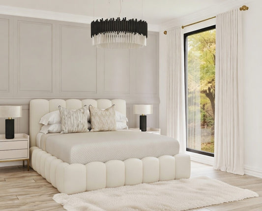 Laurence Bed | Boucle | Optional Ottoman Storage