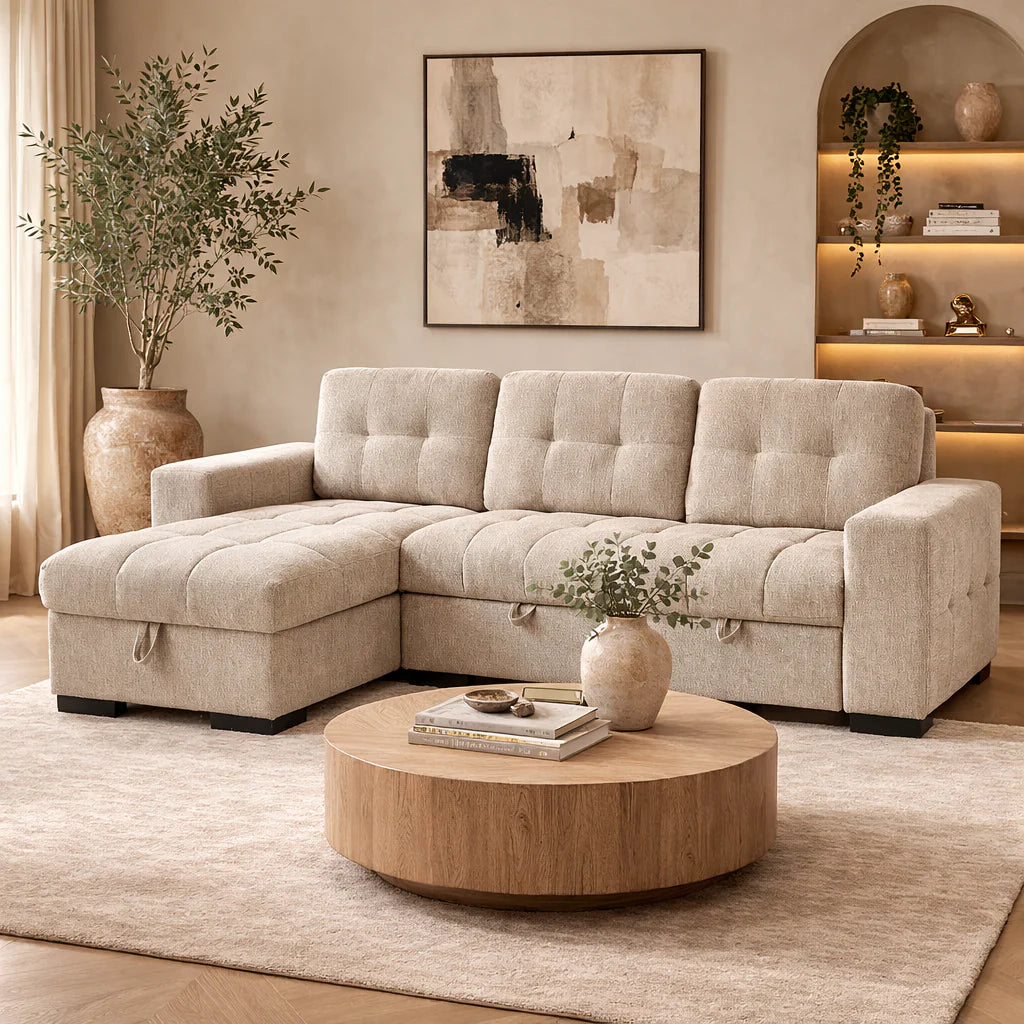 Palermo Universal Corner Sofabed With Storage - Beige