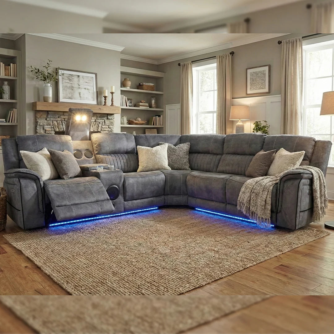 Geneva Pro Fabric Electric Recliner Corner Sofa - With Cooling Cup-Holders