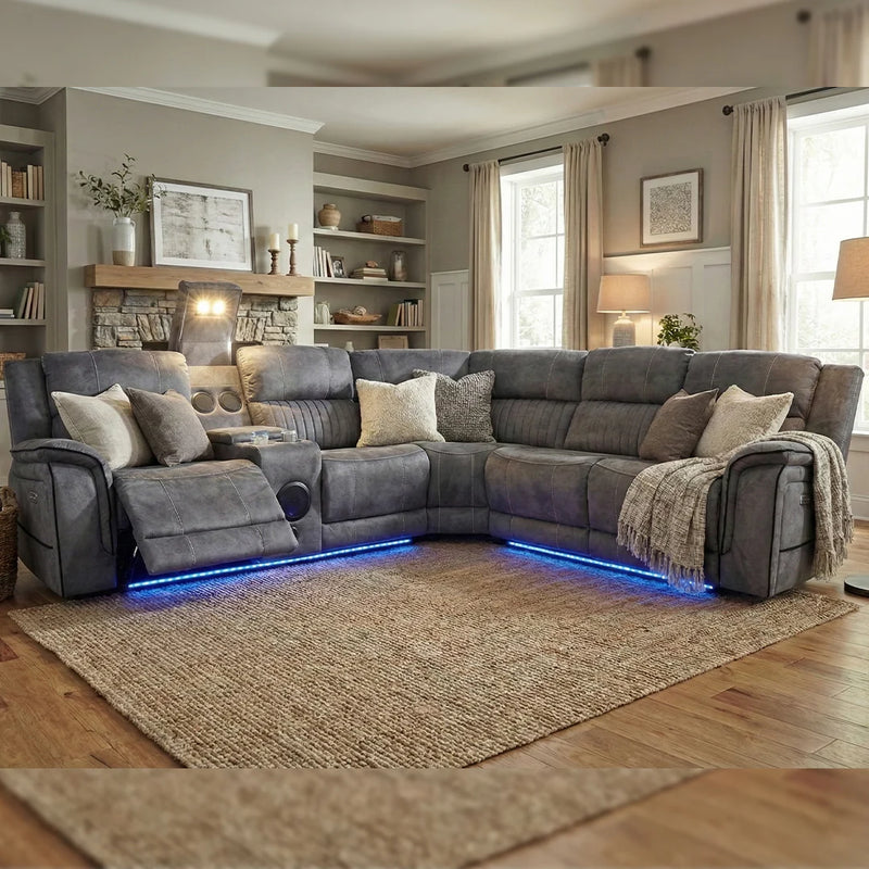 Geneva Pro Fabric Electric Recliner Corner Sofa - With Cooling Cup-Holders