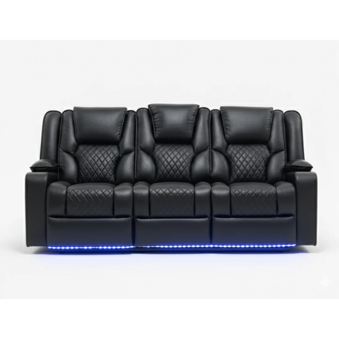 Orlando 3+2 Electric Recliner Leather Sofa - Black