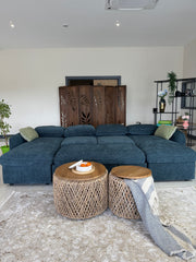Moscow U Shaped Storage Sofa Bed - Blue