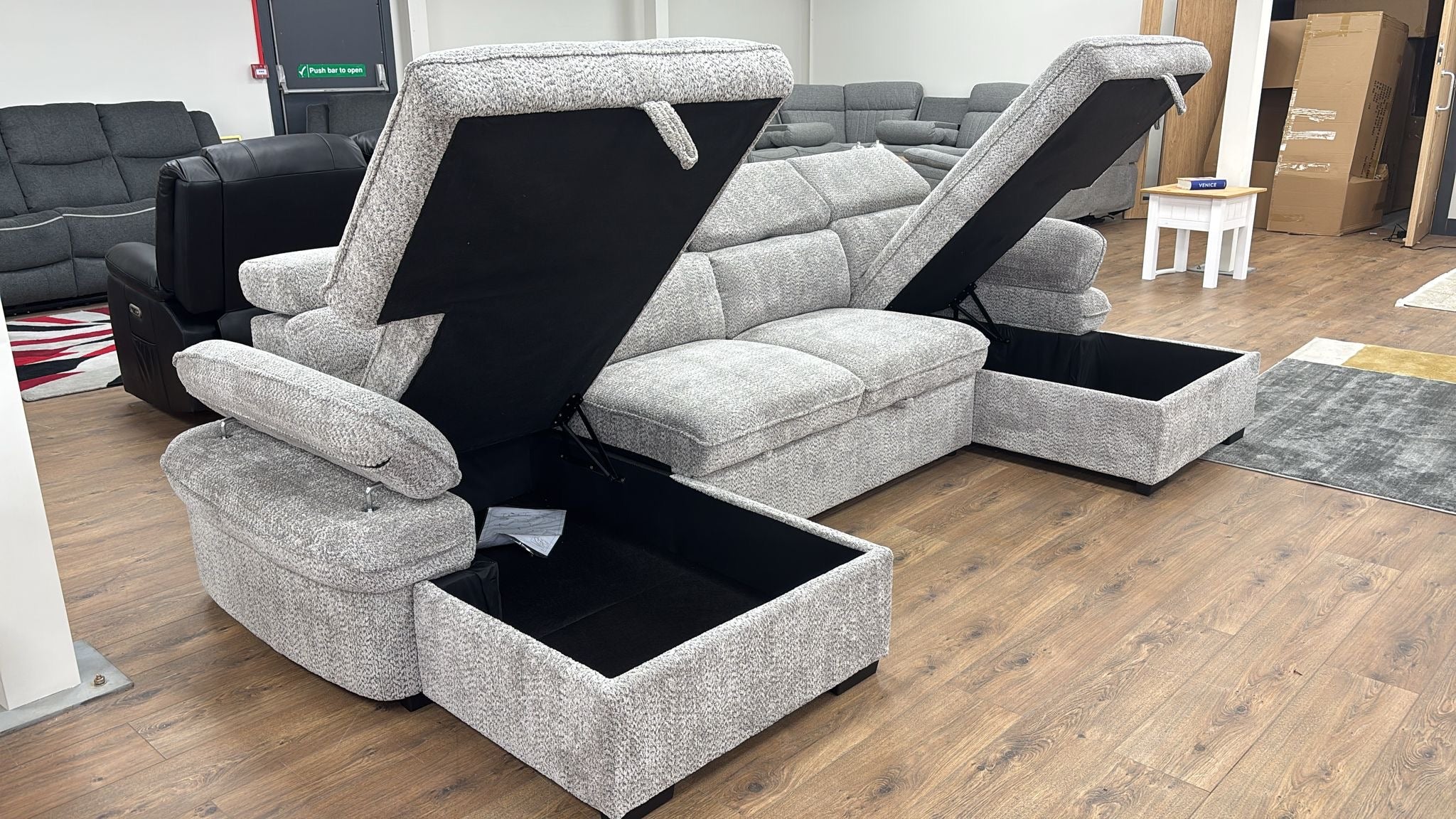 Hudson U Shape Storage Sofa Bed - Grey